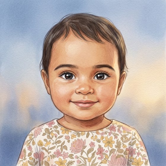 A storybook portrait of his younger daughter.